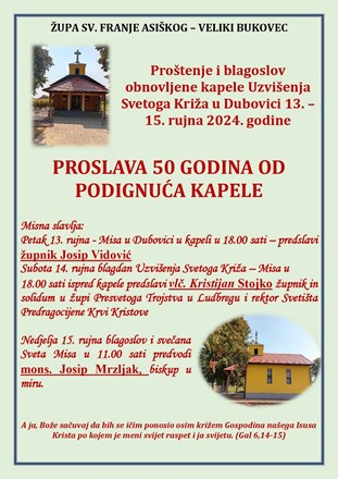 Obilježavanje 50. obljetnice izgradnje kapele Uzvišenja svetoga Križa u Dubovici